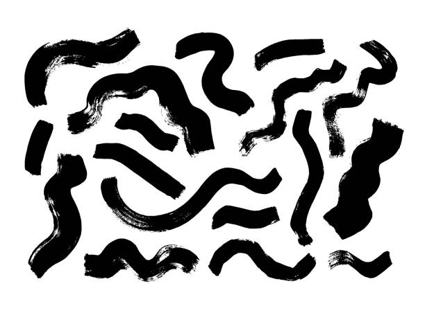 Black wave dry brush strokes collection. Grunge curved hand drawn ink shapes isolated on white. Black wave dry brush strokes collection. Grunge curved hand drawn ink shapes isolated on white. Watercolor or acrylic curly and curved dirty lines. Vector distress textured design elements. acrylic painting stock illustrations