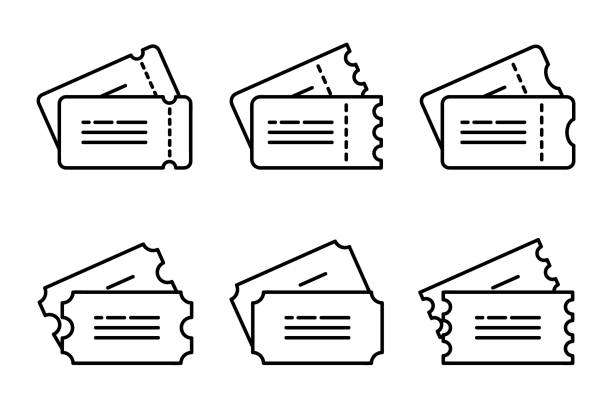 значок билета. символ набора билетов. тонкая линейная графическая пиктограмма для веб-сайта, мобильного приложения. коллекция шаблонных би - ticket event ticket stub coupon stock illustrations
