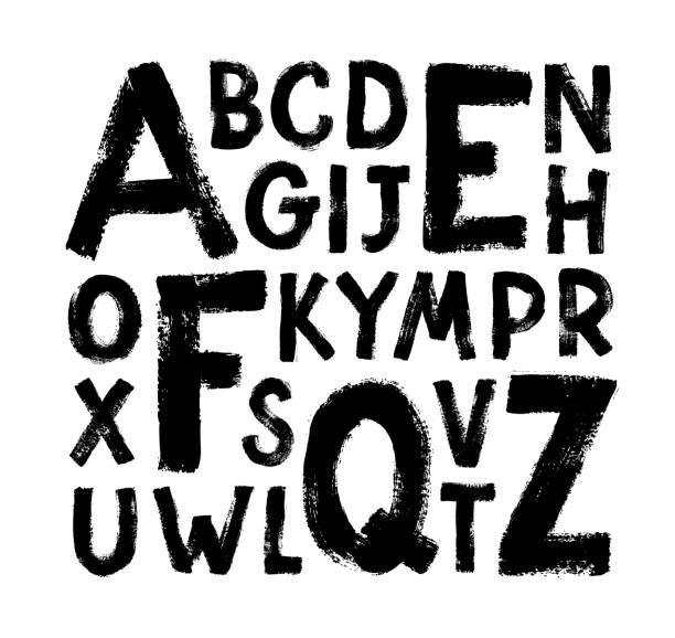 ilustrações de stock, clip art, desenhos animados e ícones de vector font of grunge letters. hand drawn ink alphabet. grunge scratch type font. stamp style uppercase letters. - 4811