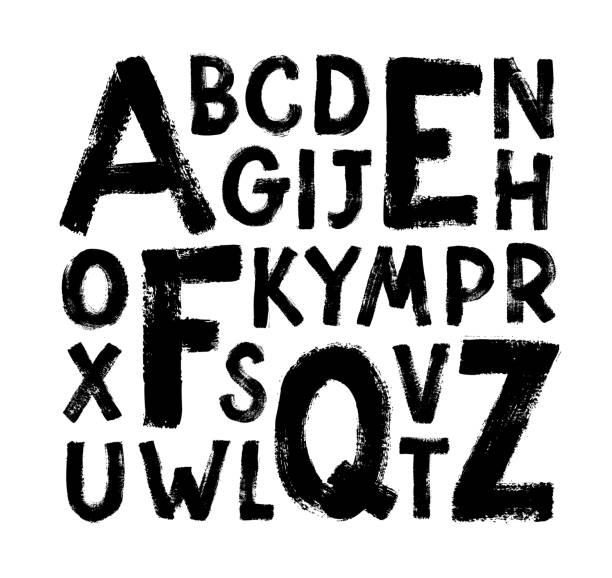 векторный шрифт гранж-букв. нарисованная вручную чернильная алфавита. шрифт типа grunge scratch. штамп стиль верхнего регистра букв. - 4811 stock illustrations