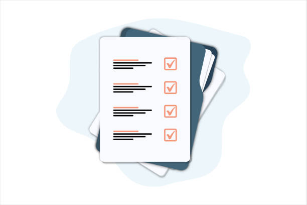 folder dokumenty z arkuszami papieru. płaska ilustracja folderu z ikoną listy kontrolnej dla sieci web. dokumenty kontraktowe. dokumentu. folder z pieczęcią i tekstem. podpisanie umowy - checklist stock illustrations