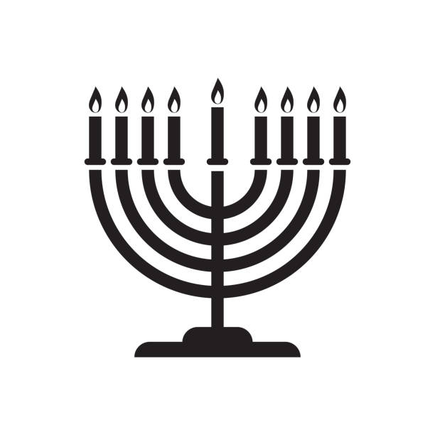 chanuka menorah candelabrum z dziewięcioma zapalonymi świecami - menorah stock illustrations