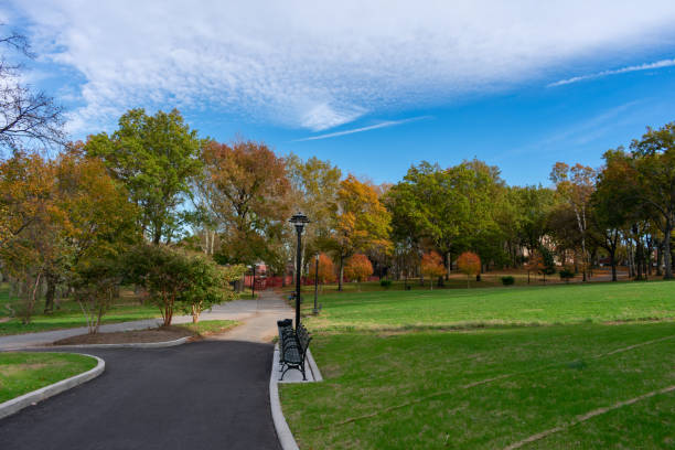 istock Empty Path at Astoria Park in Queens New York with Colorful Trees during Autumn 1191492079
