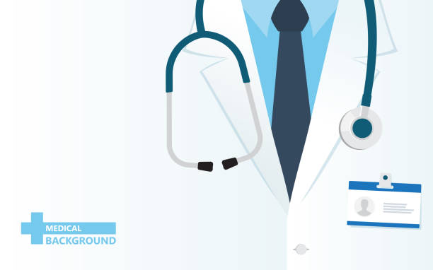 Medical background with close up of doctor with stethoscope. Medical background. Doctor close up with stethoscope. Online doctor concept. Vector illustration coat stock illustrations