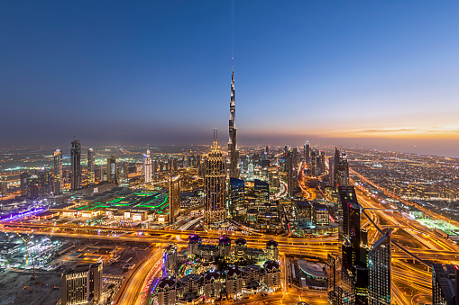 Dubai Skyline Stock Photo - Download Image Now - Dubai, Burj Khalifa, Night  - iStock