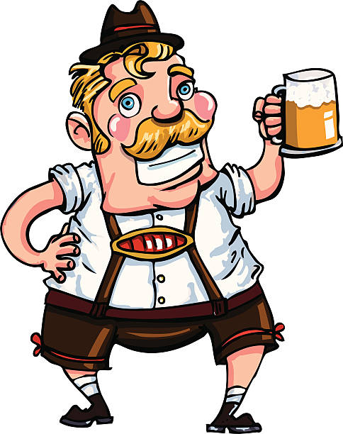ilustrações, clipart, desenhos animados e ícones de homem dos desenhos animados usando uma roupa de tirolês - beer glass mustache beer color image