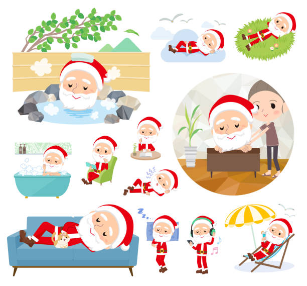 święty claus_relax - winter lake snow water stock illustrations