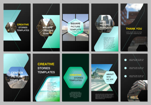 Creative social networks stories design, vertical banner or flyer templates with hexagonal design background, hexagon style pattern. Covers design templates for flyer, leaflet, brochure, presentation. Creative social networks stories design, vertical banner or flyer templates with hexagonal design background, hexagon style pattern. Covers design templates for flyer, leaflet, brochure, presentation fake social media post stock illustrations