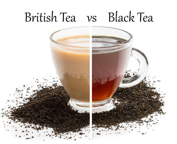 coupe coupée en deux. tough choix british thé vs concept de thé noir - the splits photos et images de collection