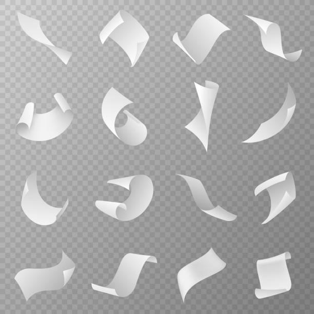 istock Flying papers. Blank white paper sheet falling down with curved corners. Pages in loose flight, scattered empty sheets realistic vector set 1191503062