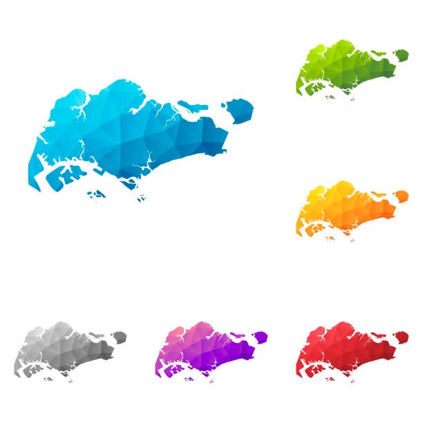 新加坡地圖在低多邊形風格 - 五顏六色的多邊形幾何設計 - singapore map 幅插畫檔、美工圖案、卡通及圖標