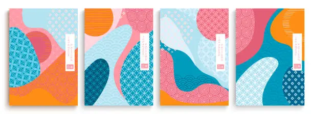 Vector illustration of Geometric templates,covers set in Japan style.