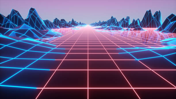 istock Synthwave wireframe net 80s Retro Futurism Background 3d illustration 1191509567