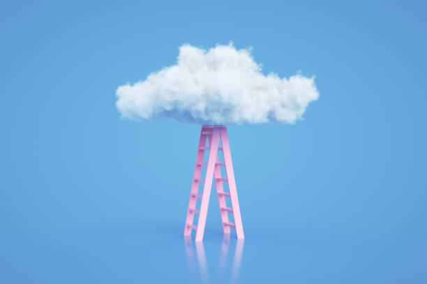 trappen naar de wolken, ladder van succes concept - driedimensionaal illustraties stockfoto's en -beelden