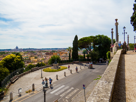 Rome, Italy - July 11, 2019: View from the Belvedere on the Pincian Hill (Italian: Il Pincio).