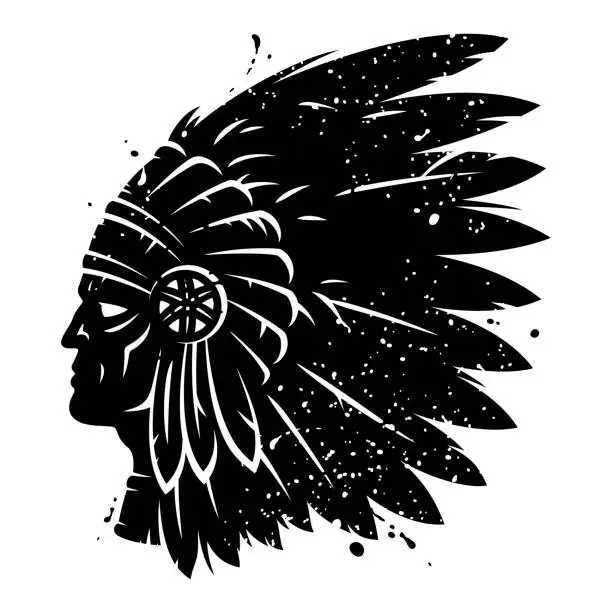 Vector illustration of Native American chief silhouette