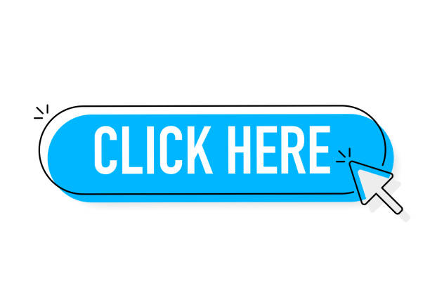 Click here button with hand pointer clicking. Click here button with hand pointer clicking computer mouse stock illustrations