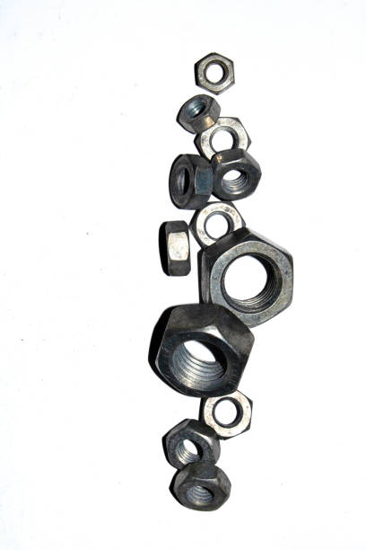 Collection of Old Bolt, Screws, Nuts Engineering Metal Tools on White Background