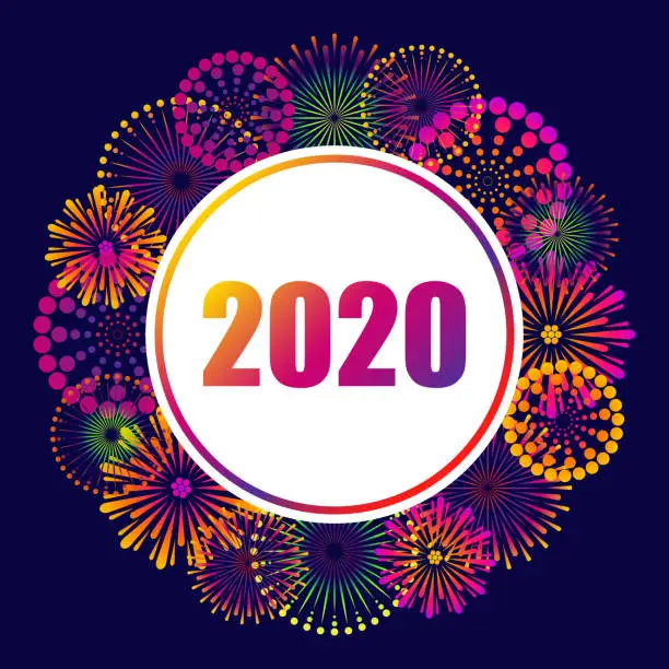 Vector illustration of 2020 new year, festive background with fireworks. vector illustration.