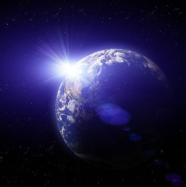istock Sunset Of Earth Planet with a glowing light 119151981
