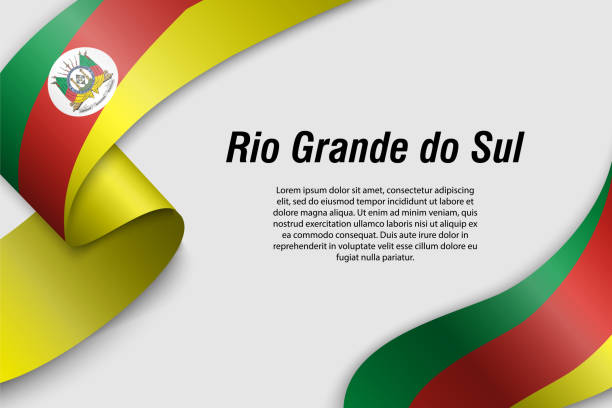 Waving ribbon or banner with flag Waving ribbon or banner with flag of Rio Grande do Sul. State of Brazil. Template for poster design rio grande do sul state stock illustrations
