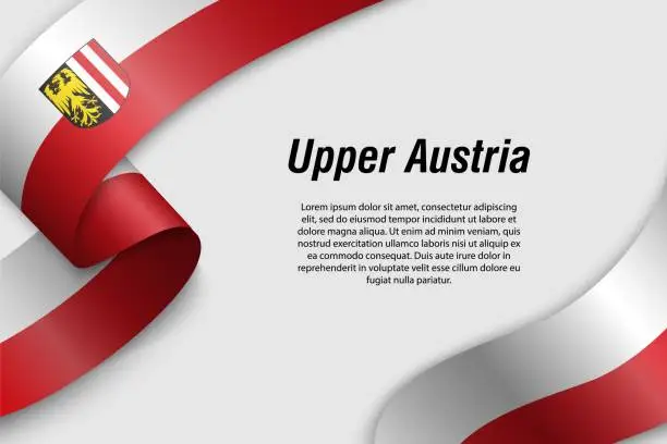 Vector illustration of Waving ribbon or banner with flag State of Austria