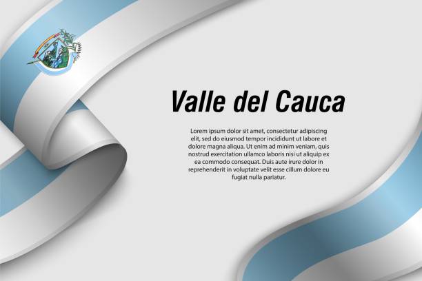 Waving ribbon or banner with flag Department of Colombia Waving ribbon or banner with flag of Valle del Cauca. Department of Colombia. Template for poster design valle del cauca stock illustrations