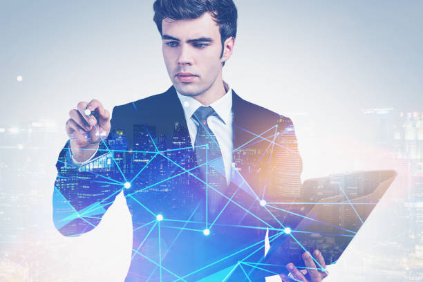 istock Businessman working with network interface in city 1191523867