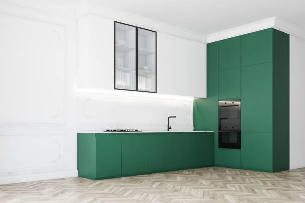 istock White kitchen corner with green countertops 1191524598