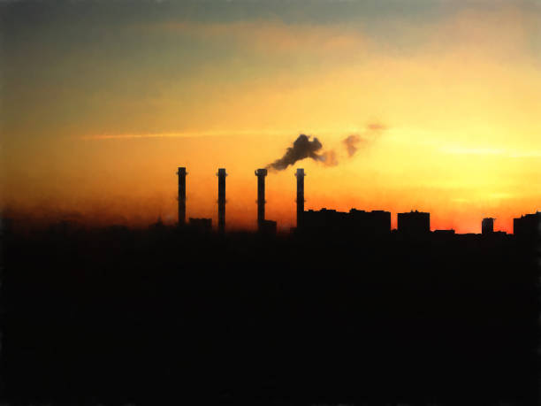 istock Industrial chimneys cyberpunk illustration background 1191527826