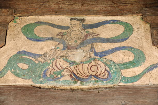 fresko der musikalischen apsara-n.song-dynastie. mogao buddhistische höhlen-dunhuang-gansu-china-0629 - pit house stock-fotos und bilder