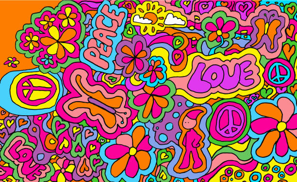 Love and Peace 1960's style Design/Background 1968 stock illustrations
