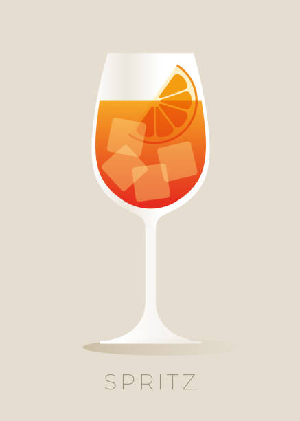 illustrazioni stock, clip art, cartoni animati e icone di tendenza di spritz cocktail con fetta d'arancia. - bicchiere da vino illustrazioni
