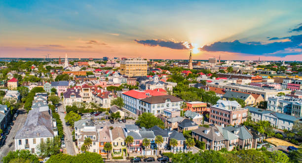 Downtown Charleston South Carolina Skyline Aerial Downtown Charleston South Carolina Skyline Aerial. charleston south carolina photos stock pictures, royalty-free photos & images