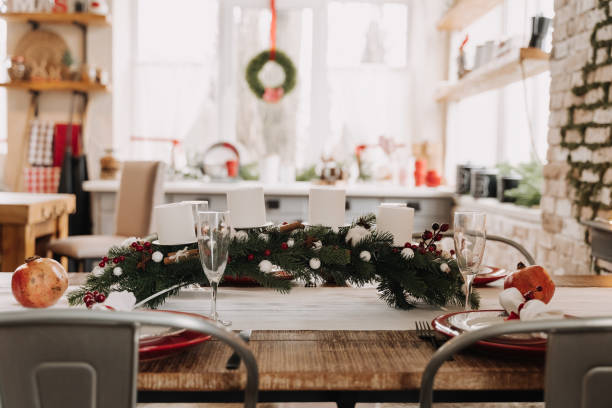 istock Christmas Candlestick with Candles and Flatware 1191535929