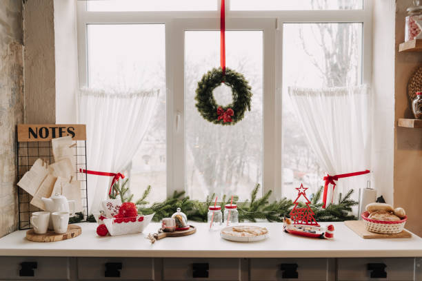 Christmas Kitchen Interior Decorated Xmas Wreath