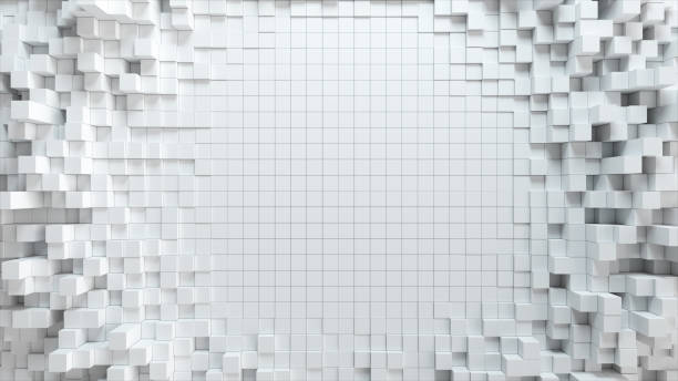 istock Abstract wave background with moving white cubes. Geometric concept with random boxes or columns. Motion design template. 3d illustration. Technology composition. Radial ripple. 1191537777