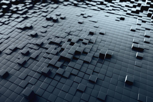istock Abstract wave background with a black moving cubic surface. Geometric concept with random boxes or columns. Motion design template. 3d illustration. Technology composition. Radial ripple. 1191538026