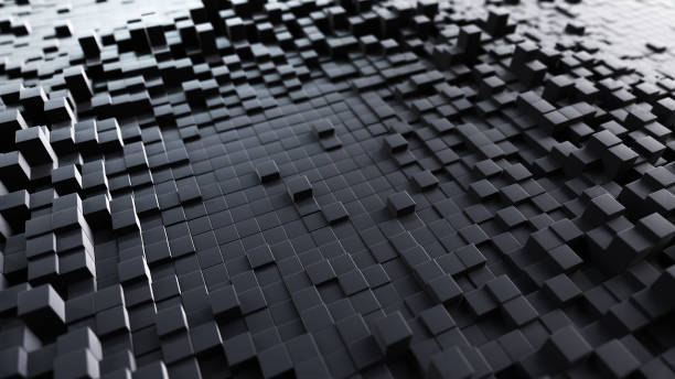 istock Abstract wave background with a black moving cubic surface. Geometric concept with random boxes or columns. Motion design template. 3d illustration. Technology composition. Radial ripple. 1191538032