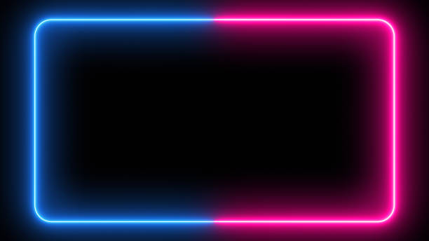 istock Flickering neon frame on an isolated black background. Ultraviolet modern light neon spectrum. Rectangle with rounded edges. 3d illustration 1191538043