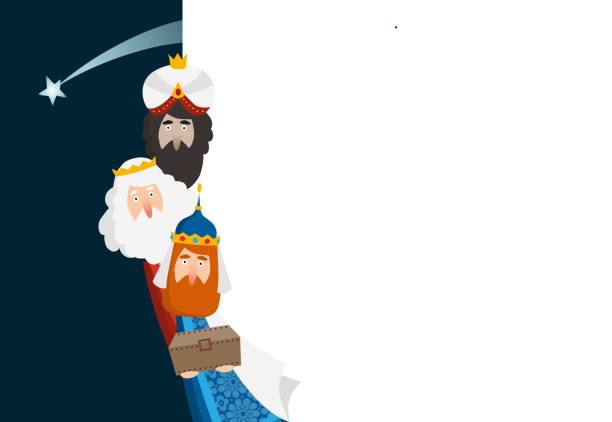 Christmas greeting card, invitation. Three magi bringing gifts. Biblical kings Caspar, Melchior, Balthazar and comet. Falling star. Vector illustration background. Blank paper bannner, copy space. Christmas greeting card, invitation. Three magi bringing gifts. Biblical kings Caspar, Melchior, Balthazar and comet. Falling star. Vector illustration background. Blank paper bannner, copy space. religious christmas greetings stock illustrations