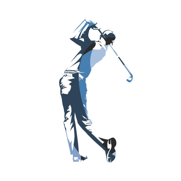 골프 플레이어, 골프 스윙, 고립 벡터 일러스트레이션. 한 남자 - golf abstract ball sport stock illustrations