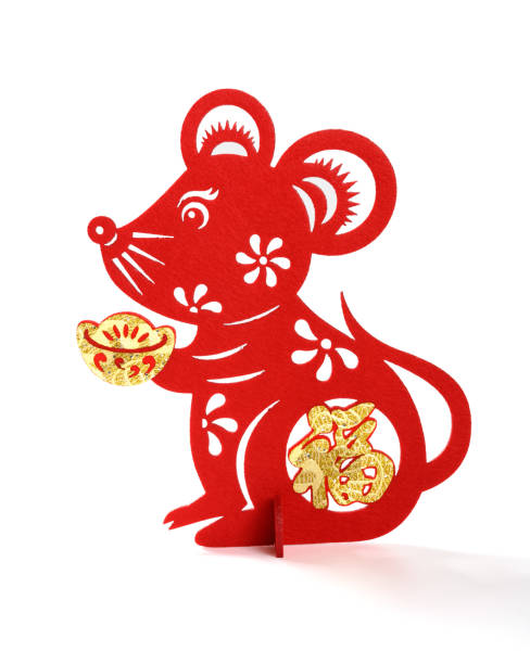 standable fluffy paper-cut on white as symbol of Chinese New Year of the rat the Chinese means fortune standable fluffy paper-cut on white as symbol of Chinese New Year of the rat the Chinese means fortune chinese zodiac sign photos stock pictures, royalty-free photos & images