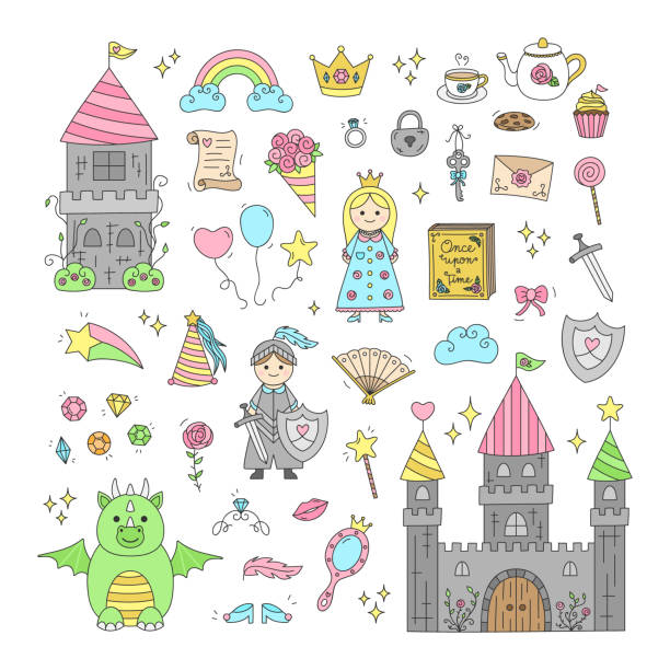 принцесса коллекция - picture book fairy tale castle dragon stock illustrations