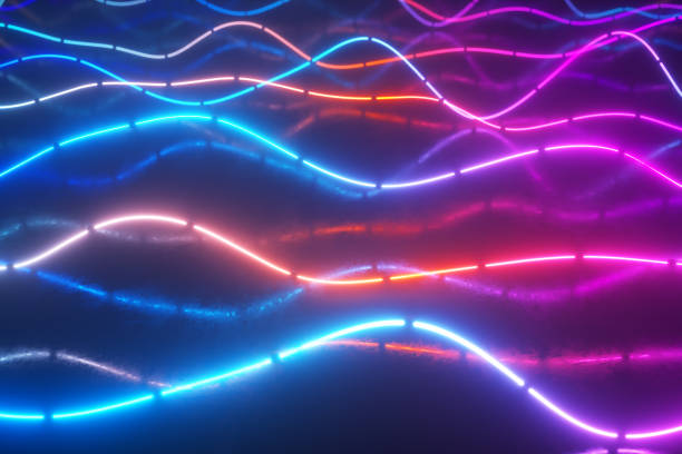 istock Futuristic neon glowing surface made of bright lines. Abstract motion background. Ultraviolet signal spectrum, laser show, energy, sound vibrations and waves. 3d illustration 1191549086