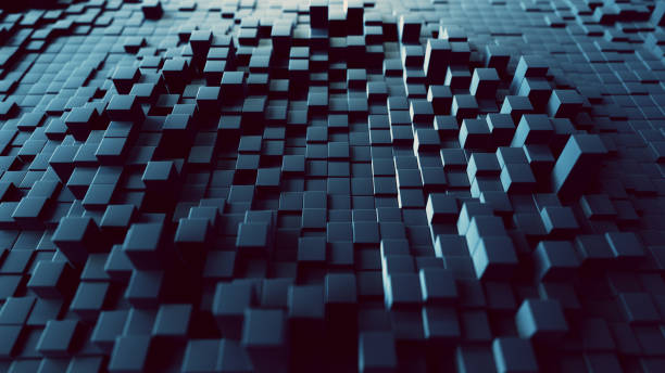 istock Abstract wave background with a black moving cubic surface. Geometric concept with random boxes or columns. Motion design template. 3d illustration. Technology composition. Radial ripple. 1191549087