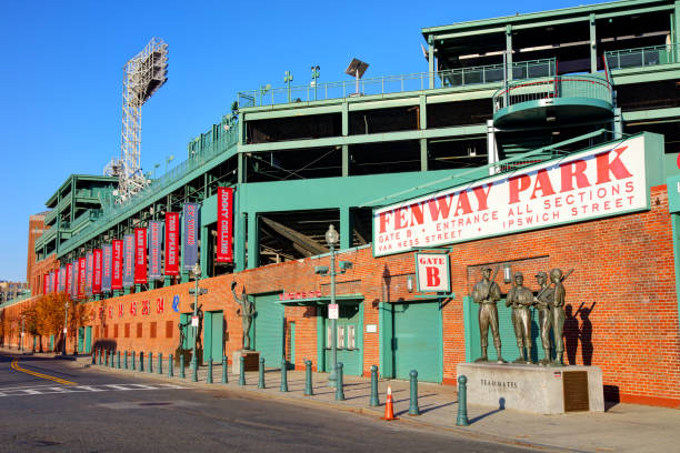Fenway Park Boston, Massachusetts, USA - November 3, 2019: Daytime view of Van Ness Street and Ipswich Street entrances to Fenway Park, home of the Boston Red Sox american league baseball stock pictures, royalty-free photos & images