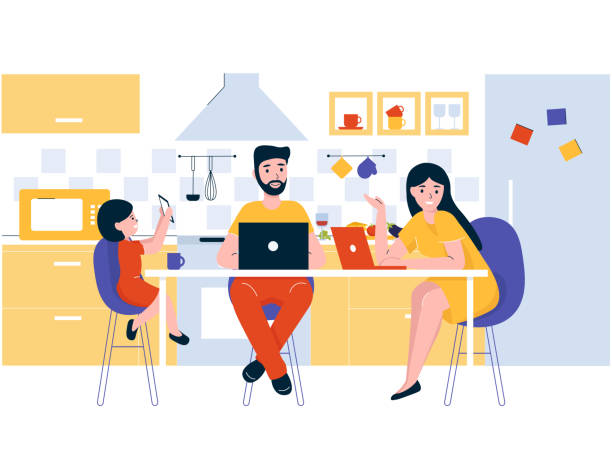 Ilustración de Familia En La Cocina En La Mesa Con Ordenadores Portátiles y más Vectores Libres de Derechos de Familia - iStock Ilustración de Familia En La Cocina En La Mesa Con Ordenadores Portátiles y más Vectores Libres de Derechos de Familia - iStock