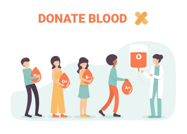 ilustraciones, imágenes clip art, dibujos animados e iconos de stock de donar sangre, personas en línea con la sangre - natty