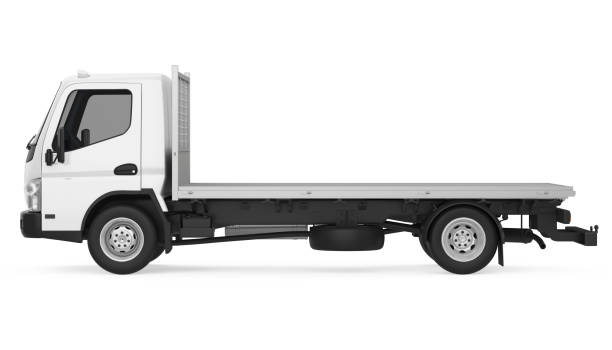 camion à plat d'isolement - truck white semi truck isolated photos et images de collection